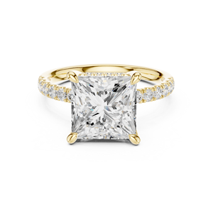 Anillo de compromiso y aniversario Aries Jewel Classic Pave Band con diamante de laboratorio de corte princesa de 4 quilates E VS en oro macizo de 14K - Product Image 1