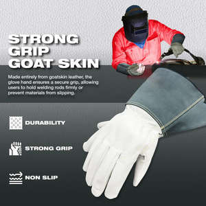 Gants de protection robustes pour soudage TIG, à manchette longue, en cuir de chèvre et croûte de cuir de vache, anti-coupure - Product Image 3