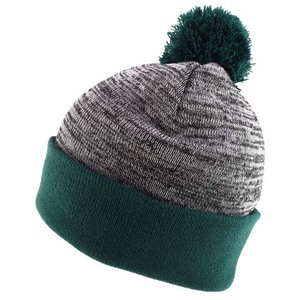 Bonnet tricoté unisexe avec pompon, bordure verte et gris, chapeau d'hiver décontracté pour adultes 56-58CM - Product Image 3