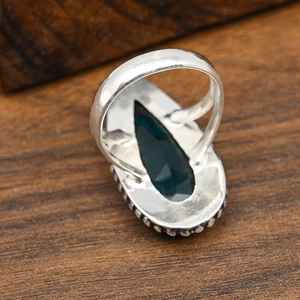 Indicolite Lab-Created Gemstone Jewelry 925 Solid Sterling Silver Handmade Antique Style Jewelry Engagement Gift - Product Image 5