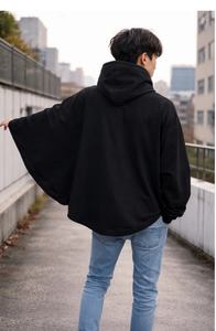 Poncho con capucha asimétrica y drapeada, estilo ninja urbano, con capucha tipo bufanda, tipo capa, sudadera con capucha, capa superpuesta, sudadera con capucha tecnológica asimétrica - Product Image 3