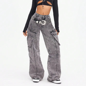 Servicio de Fabricante OEM: Pantalones Vaqueros Anchos de Moda Urbana para Mujer y Pantalones Holgados Vintage Lavados y Desgastados para Mujer - Product Image 1