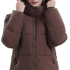 Veste matelassée marron pour femme avec capuche, manches longues, manteau d'hiver épais en polyester rembourré, fermeture éclair, vestes d'hiver - Product Image 6