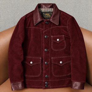 Veste en cuir de vachette suédée vintage pour homme, col rabattu, multi-poches, coupe classique, vêtement décontracté de style motard - Product Image 4