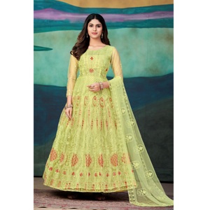 ชุดอานาร์กาลีผู้หญิงสุดหรู ดีไซน์ทันสมัยสำหรับงานปาร์ตี้และงานแต่งงาน แขนสามส่วน ผ้าเน็ตซานตูน แบบเย็บกึ่งสำเร็จ - Product Image 1