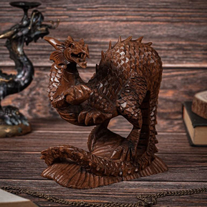 Estatua Decorativa de Dragón en Madera Natural, Figura de Dragón Tallada a Mano de Lujo, Adorno de Dragón de Madera Maciza - Product Image 2