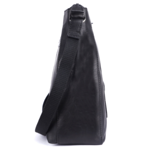 Premium Designer Genuine Leather Crossbody Hand Bag Unisex <b>Zip</b> Closure Large Capacity Black Panelled Design Daily Use For Sale - Product Image 4