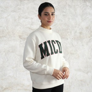 Sudadera de cuello redondo Micd Letter, ajuste regular, de algodón tejido, unisex, informal, para otoño, blanca, con estampado frontal, de tejido grueso. - Product Image 1