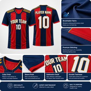 ผู้ผลิตเสื้อฟุตบอลแบบ OEM สำหรับทุกเพศทุกวัย ไซส์ใหญ่ แห้งเร็ว ระบายอากาศได้ดี ผ้าโพลีเอสเตอร์ 100% สกรีนชื่อผู้เล่น - Product Image 3
