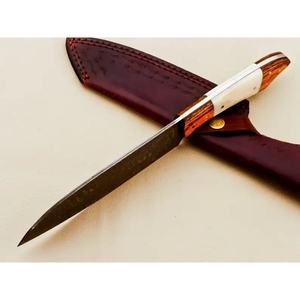 Couteau de chef artisanal en acier Damas de 13 pouces, fabriqué sur mesure par Ahmad Fabric, avec étui en cuir, manche élégant, personnalisable - Product Image 4