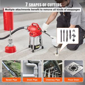 Macchina per la Pulizia degli Scarichi con Alimentazione Manuale da 370W, 120FT x 5/8In, con Spirale Sezionale per una Pulizia Efficace degli Scarichi - Product Image 4