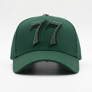 Casquette de baseball noire à 6 panneaux avec logo 77 en strass brodé sur le devant, ajustable, unisexe, style streetwear - Product Image 4