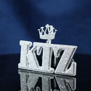 <b>King</b> <b>Crown</b> Pendant 925 Silver Rhodium Plated Moissanite Theme Luxury Pendant Custom Letter Name Pendant Hip Hop Jewelry For Men' - Product Image 3
