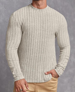 WARPRO INDUSTRY Pull en maille côtelée gris pour homme, 100% coton, anti-rides, respirant, manches longues, motif uni, hiver - Product Image 2