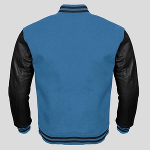 Veste universitaire en laine marron pour homme avec manches en cuir noir, logo frontal, coupe classique, col montant, coupe-vent, style preppy, tenue décontractée d'automne - Product Image 4