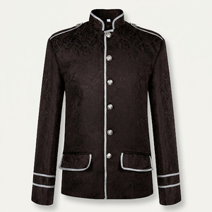 Chaquetas góticas para hombre de estilo victoriano vintage, recién llegadas y en tendencia, con ribetes trenzados, blazers marrones en venta. - Product Image 2