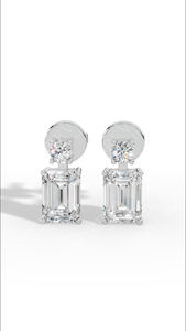 Elevated Emerald And Brilliant Round Cut Two Stone Lab Grown Diamond <b>Studs</b> 18K Gold Luxury <b>Fine</b> Jewelry Supplier <b>Earrings</b> Women - Product Image 5