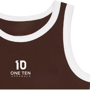 Custom <b>Women's</b> Brown Ribbed Tank <b>Top</b> with <b>White</b> Contrast Trim Premium Cotton Sleeveless Casual Summer <b>Vest</b> OEM ODM Wholesale - Product Image 5
