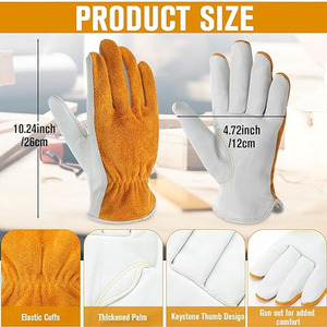 Guantes de Trabajo de Cuero, Piel de Vacuno de Grano Completo, Lisos, Antideslizantes, Resistentes a la Abrasión, Guantes de Seguridad de Uso General con Puño Recto - Product Image 2