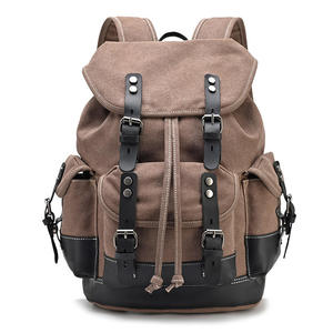 Vintage <b>Canvas</b> <b>Backpack</b> Unisex Softback Hasps Closure Travel Durable 20-37L Brown Leather Accents - Product Image 3