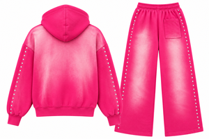 Ensemble sweat à capuche et pantalon large pour femme, orné de strass, avec détails de manches cloutées, deux pièces, style streetwear - Product Image 3