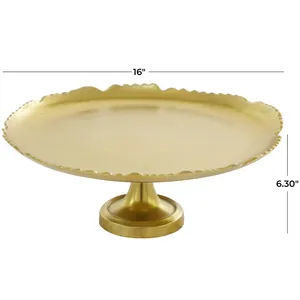 Support à gâteau en métal doré, plateau à dessert rond à bords festonnés, présentoir à gâteau sur piédestal pour fête - Product Image 3