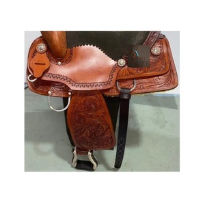 Brown Leather Western Barrel Racing Horse Saddle Floral <b>Hand</b> Carved Black Suede Seat Latigo Straps With Tack Set 10" -18" Inch - Product Image 2