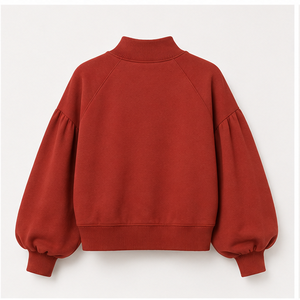 Sudadera Corta de Cuello Alto para Mujer, Color Rojo Escarlata, Personalizada, Antiencogimiento, de Secado Rápido, con Mangas Abullonadas - Product Image 2