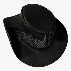 Sombrero Vaquero de Cuero Negro Premium con Malla, Ala Ancha, Estilo Western de Verano con Banda Trenzada, Transpirable, Estilo Rodeo y Rancho - Product Image 1