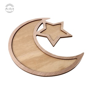 Bandeja de servicio de alimentos de lujo, accesorio rústico de madera, luna creciente y Estrella, Eid, Ramadán, usado para servir platos, venta al por mayor - Product Image 1