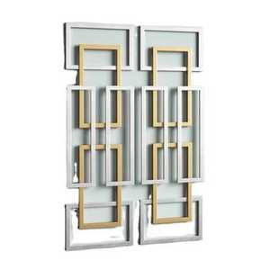 งานศิลปะติดผนังโลหะรูปทรงเรขาคณิตสมัยใหม่ สีดำ รูปทรงสี่เหลี่ยมผืนผ้า พร้อมกรอบตกแต่งลายพฤกษศาสตร์และกระจกเงาในตัว สำหรับตกแต่งผนังแกลเลอรี - Product Image 2