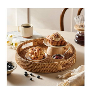 Bandeja de Servir de Ratán Premium Hecha a Mano con Asa de Madera Sólida, Mimbre Natural Ecológico para Té, Café, Comedor, Diseño Rústico - Product Image 4