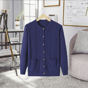 Suéter Cárdigan de Punto para Mujer, Cuello Redondo, Manga Larga, con Bolsillos y Decoración de Botones para Invierno - Product Image 6
