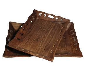 ถาดเสิร์ฟอาหารเช้าแบบทันสมัยด้ามจับทำจากไม้แกะสลักทำจากโลหะพิมพ์ลายได้ตามต้องการตกแต่งด้วยสำเนียงธรรมชาติ - Product Image 1