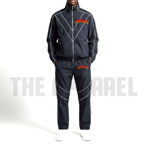 Wholesale Plus Size Casual Solid Nylon Windbreaker Tracksuit Joggers Pants Two Piece Set Breathable Lightweight for <b>Men</b> - Product Image 4