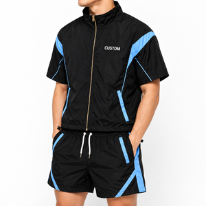 Conjunto de Pantalones Cortos y Chaqueta Cortavientos Ligera Personalizada para Hombre 2026, con Cierre Completo, Cuello Alto, Bloques de Color, Dos Piezas, Estilo Urbano, Secado Rápido - Product Image 3