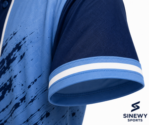 Maillot de baseball personnalisé SINEWY SPORTS unisexe à manches courtes, sublimation dégradée bleu marine, anti-humidité, fermeture boutonnée - Product Image 4