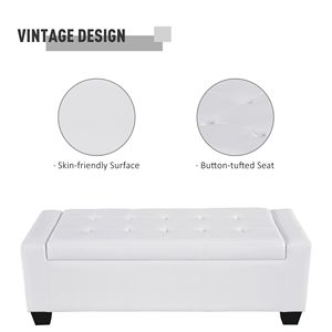 50.5\" White Faux Leather Rectangular Tufted Storage Ottoman <b>Stool</b> for Home <b>Office</b> Living Room Entryway or Bedroom - Product Image 4