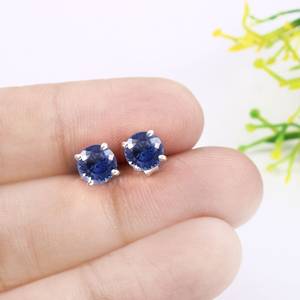 Royal Blue Sapphire <b>Stud</b> Earrings 925 Sterling <b>Silver</b> Engagement Jewelry Proposal Gift Tops <b>Studs</b> For Women - Product Image 3