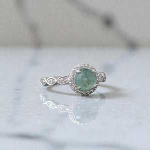 Green Strawberry <b>Quartz</b> IGI Certified 925 Sterling Silver 14K Gold Plated Vintage Halo Promise Engagement <b>Ring</b> for Women - Product Image 2