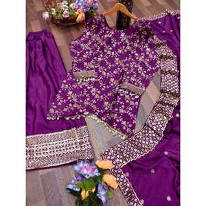 Vêtements de soirée pour femmes de créateur Ensemble de costumes Sharara Séquence Brodée Travail - Product Image 6