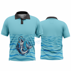 Services OEM, chemises de pêche personnalisées imprimées pour adultes, polos à manches courtes pour hommes avec boutons, polos de golf, sublimation. - Product Image 2