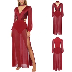 ชุดเต้นรำบอลรูมสำหรับผู้หญิง ชุดบอดี้สูทผ้าชีฟอง ชุดเดรสยาว ชุดเต้นรำลาติน ชุดเต้นรำรุมบ้า สำหรับการแสดง เสื้อผ้าเต้นรำ - Product Image 2