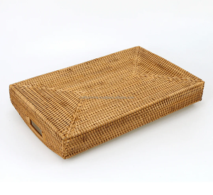 Customized Sizes Hand-Woven Wicker Rattan Decorative Serving <b>Tray</b> <b>Handles</b> High Quality Lacquer Finish Modern Tableware Beverage - Product Image 4