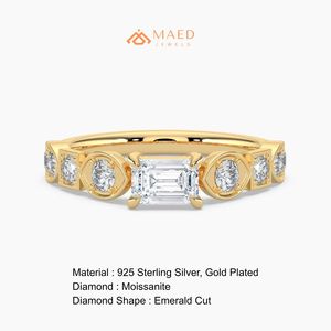 แหวนหมั้นทองคำขาว 14K ประดับมอสซาไนต์ทรงเหลี่ยมมรกต แหวนแต่งงานทรงเรขาคณิต เครื่องประดับเจ้าสาวสุดหรู สหรัฐอเมริกา - Product Image 6