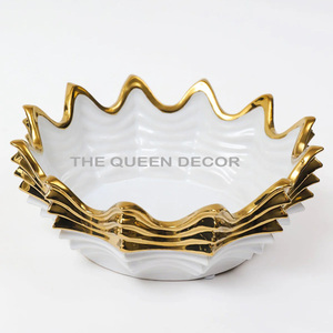 Cuenco de servir de metal dorado de diseño Coral con base de mármol blanco para dulces y frutas, decoración de mesa. - Product Image 5