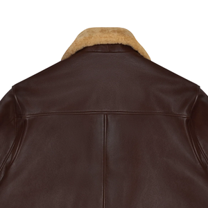 <b>Men</b>’s Dark Brown Genuine Leather Bomber <b>Jacket</b> Tan <b>Shearling</b> Collar Flap Pockets Premium Casual Winter Outerwear - Product Image 3