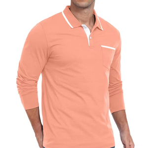 Camiseta Polo de Manga Larga para Hombre, Algodón y Poliéster, Casual, con Bolsillo en el Pecho, Logotipo Personalizado, OEM, ODM, Venta al Por Mayor - Product Image 3