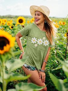 Camiseta de Mujer con Estampado Gráfico Moderno, Camiseta Informal de Algodón, Top de Manga Corta Elegante, Tejido Transpirable, Ropa de Verano para Mujer - Product Image 3