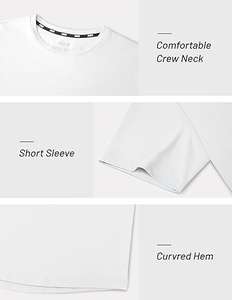 Camiseta Deportiva de Alta Calidad, Lisa, de Poliéster y Elastano, Manga Corta, Corte Regular, Dobladillo Curvo, Transpirable, Absorbe el Sudor, Elástica, para Gimnasio - Product Image 3